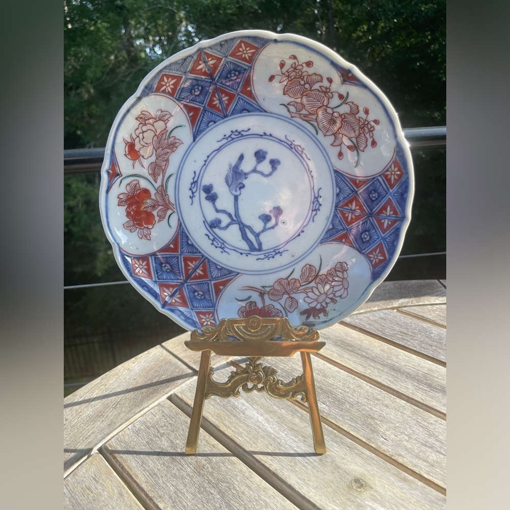 Antique Japanese Imari Porcelain Plate Floral Scalloped Fuki Choshun 8.5 Inch